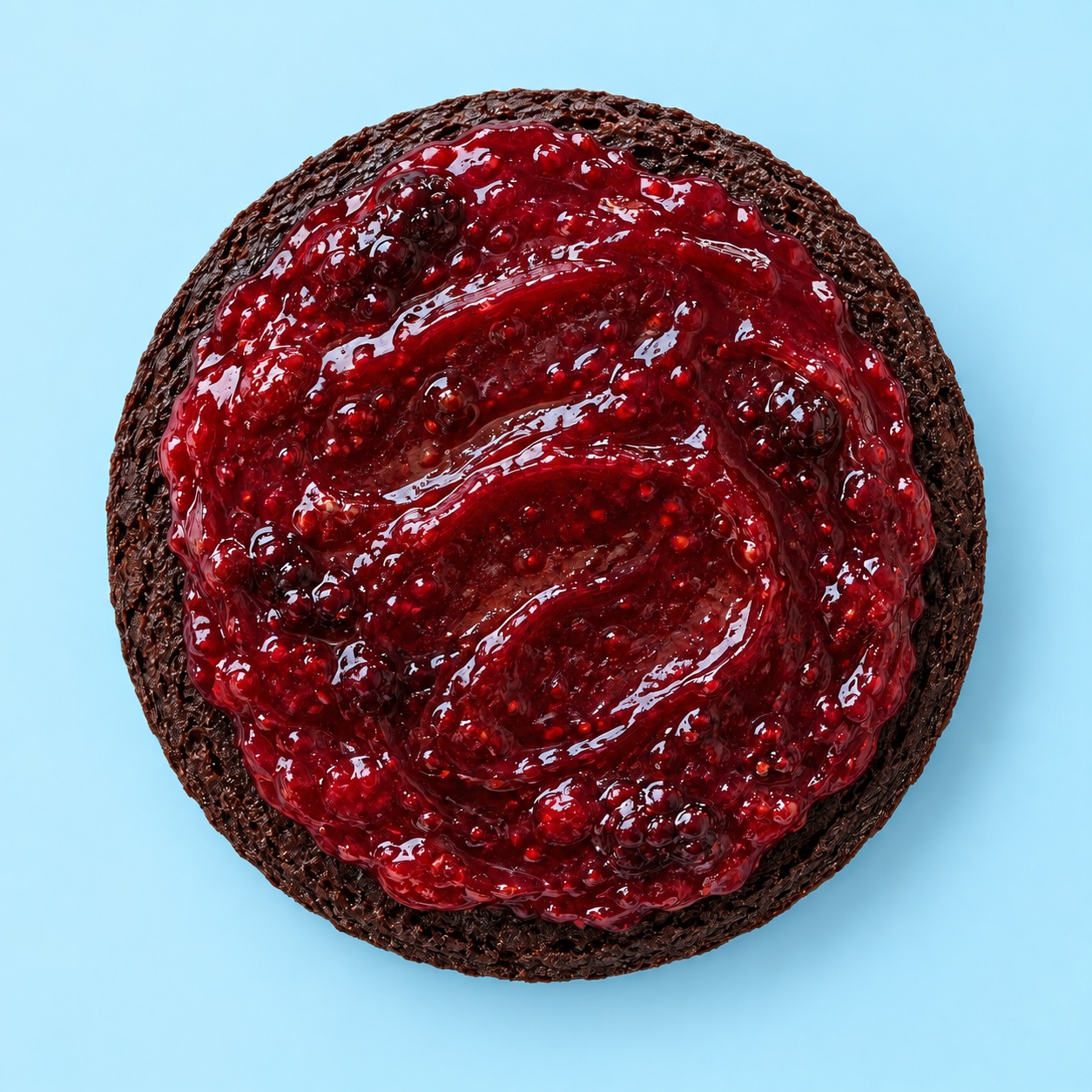 Relleno de frutos rojos sobre bizcocho de chocolate