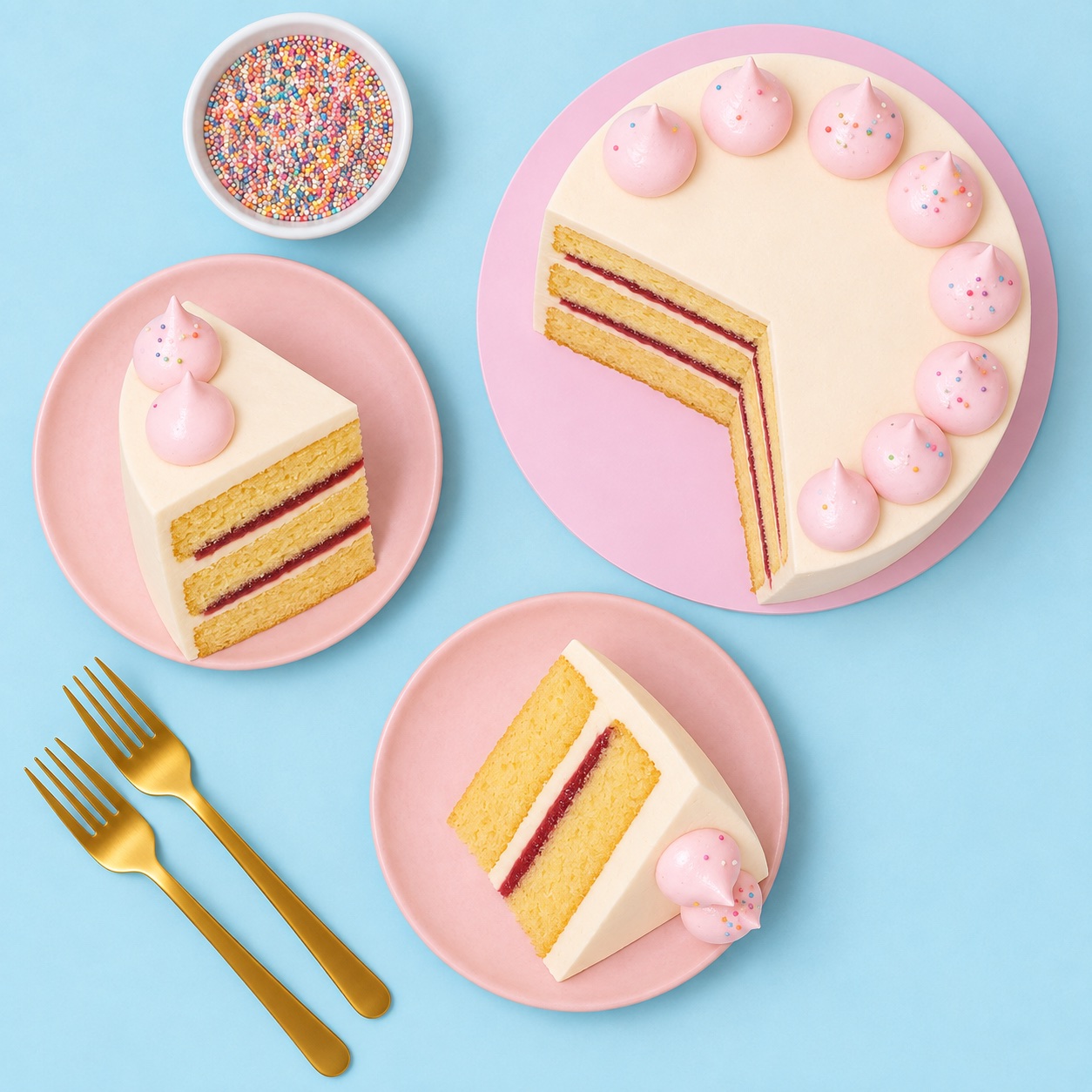 Torta perfecta terminada y servida en porciones